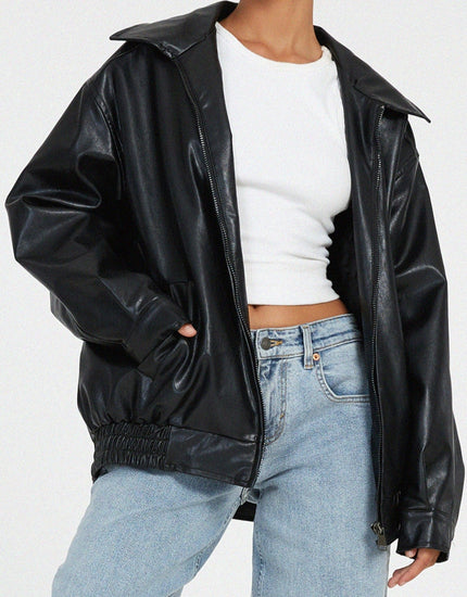Ruby | Oversized Leather Bomber Jacket - Chic, Bold Outerwear