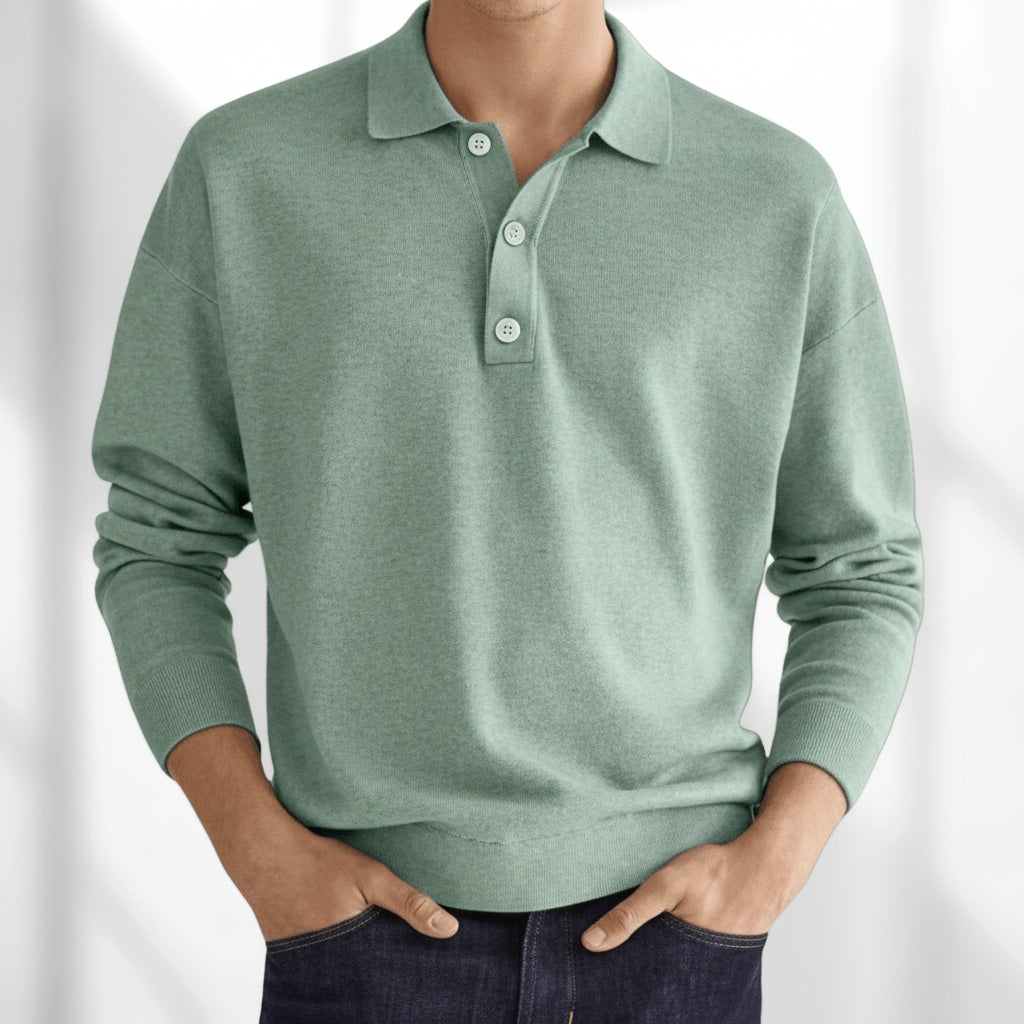 Ethan | Long Sleeve Classic Polo Shirt – Regular Fit Textured Knit (Breathable & Soft)