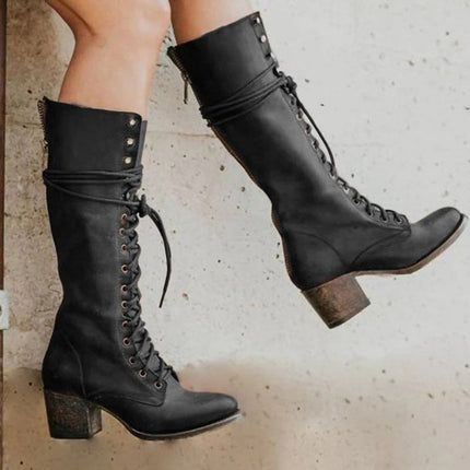 Amelia | Lace-Up Knee-High Boots with a Bold Block Heel