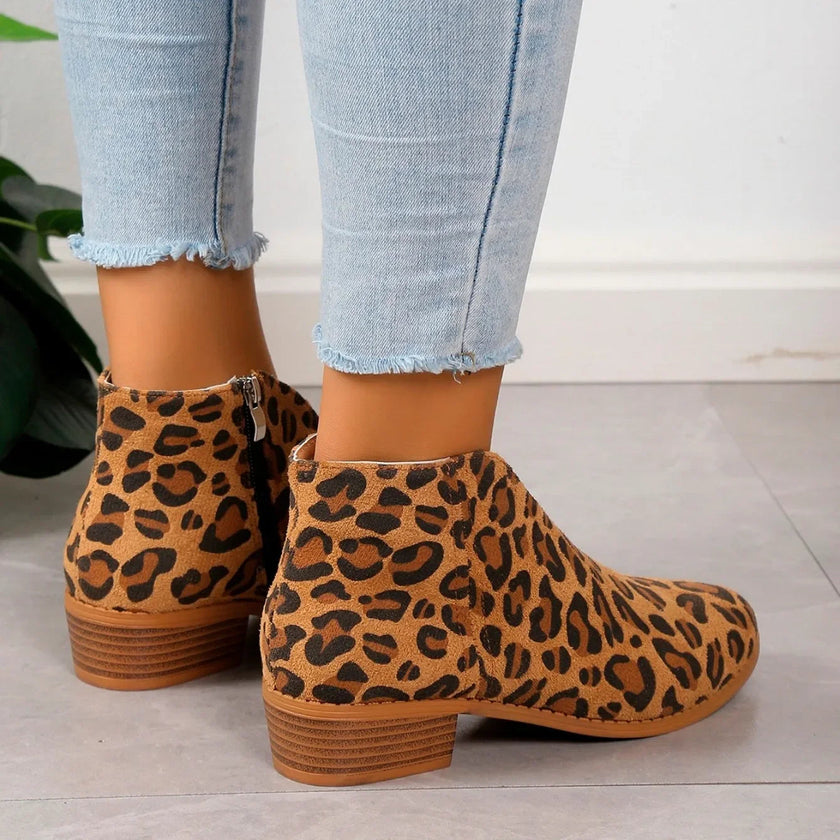 Camille | Leopard-Print Ankle Boots with Zipper – Chic, Easy-On Style