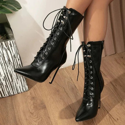 Daisy | Lace-Up Stiletto Boots – Sleek, Fashion-Forward Heeled Boots