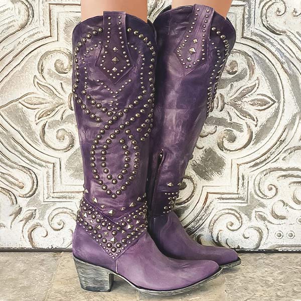 Alyssa | Studded Cowboy Boots with a Chunky Heel