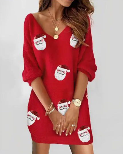 Elizabeth | Santa-Print Christmas Sweater Dress - Cozy Festive Knit