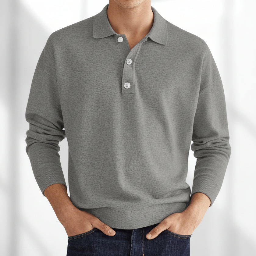 Ethan | Long Sleeve Classic Polo Shirt – Regular Fit Textured Knit (Breathable & Soft)