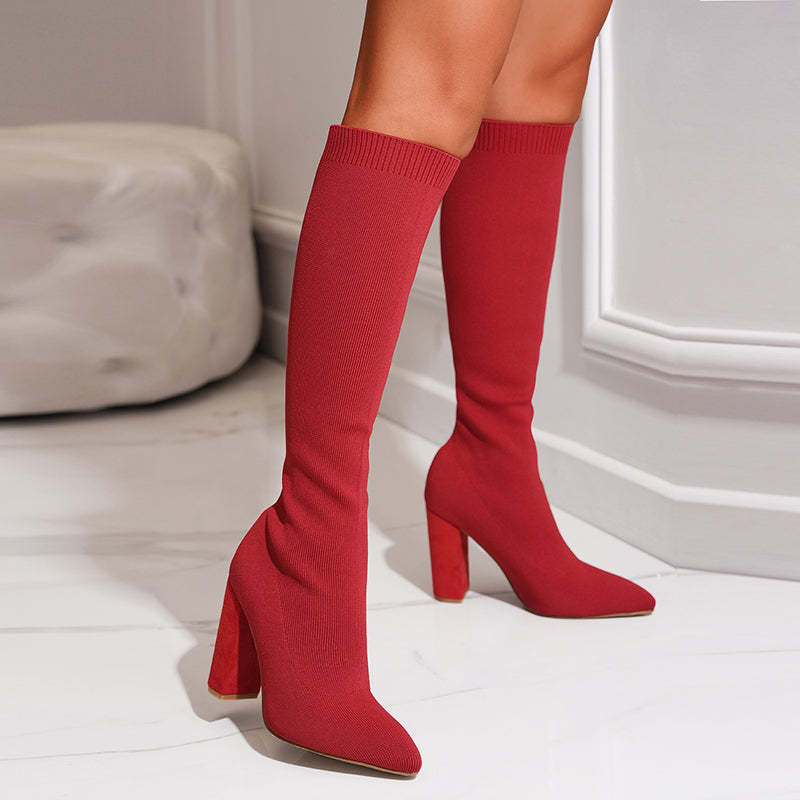 Addison | Knitted Sock Boots with a Sleek Block Heel