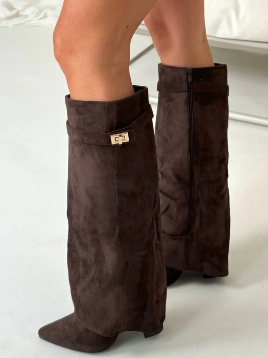 Emily | Sleek Leather Thigh-High Boots with Buckle Detail