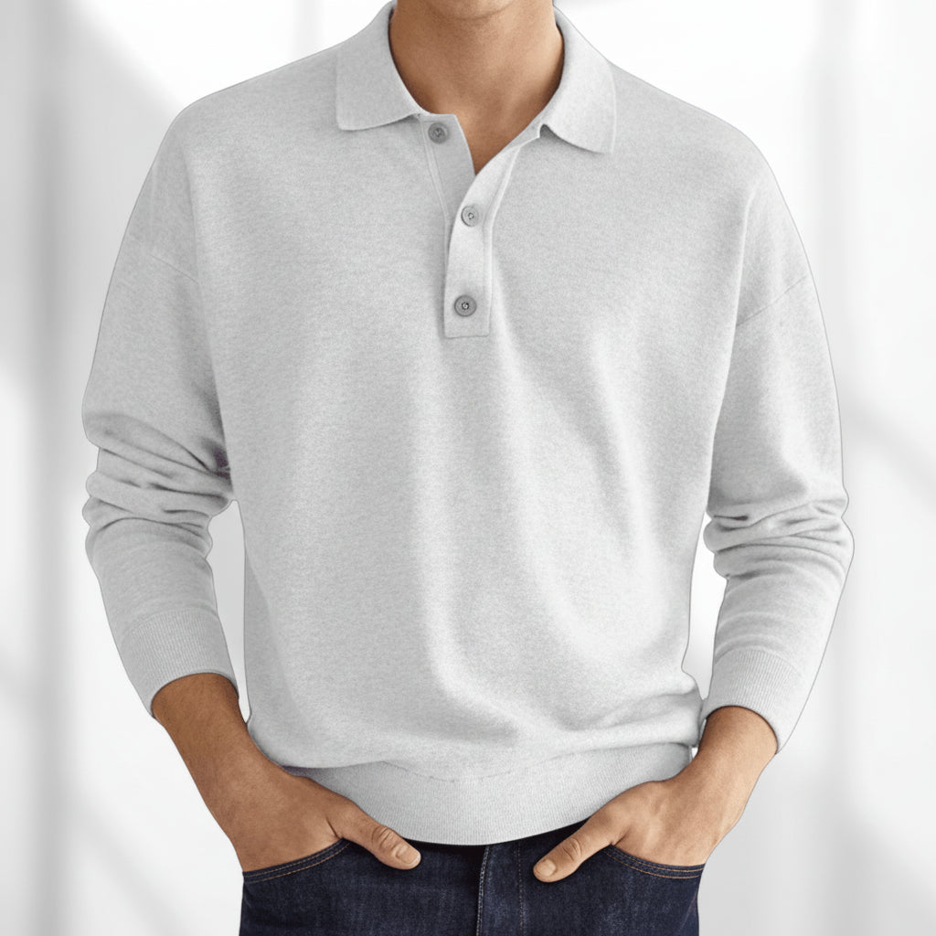 Ethan | Long Sleeve Classic Polo Shirt – Regular Fit Textured Knit (Breathable & Soft)