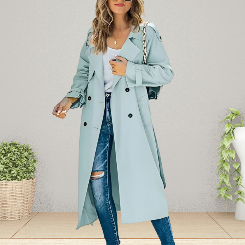 Charlie | Elegant Double-Breasted Long Trench Coat