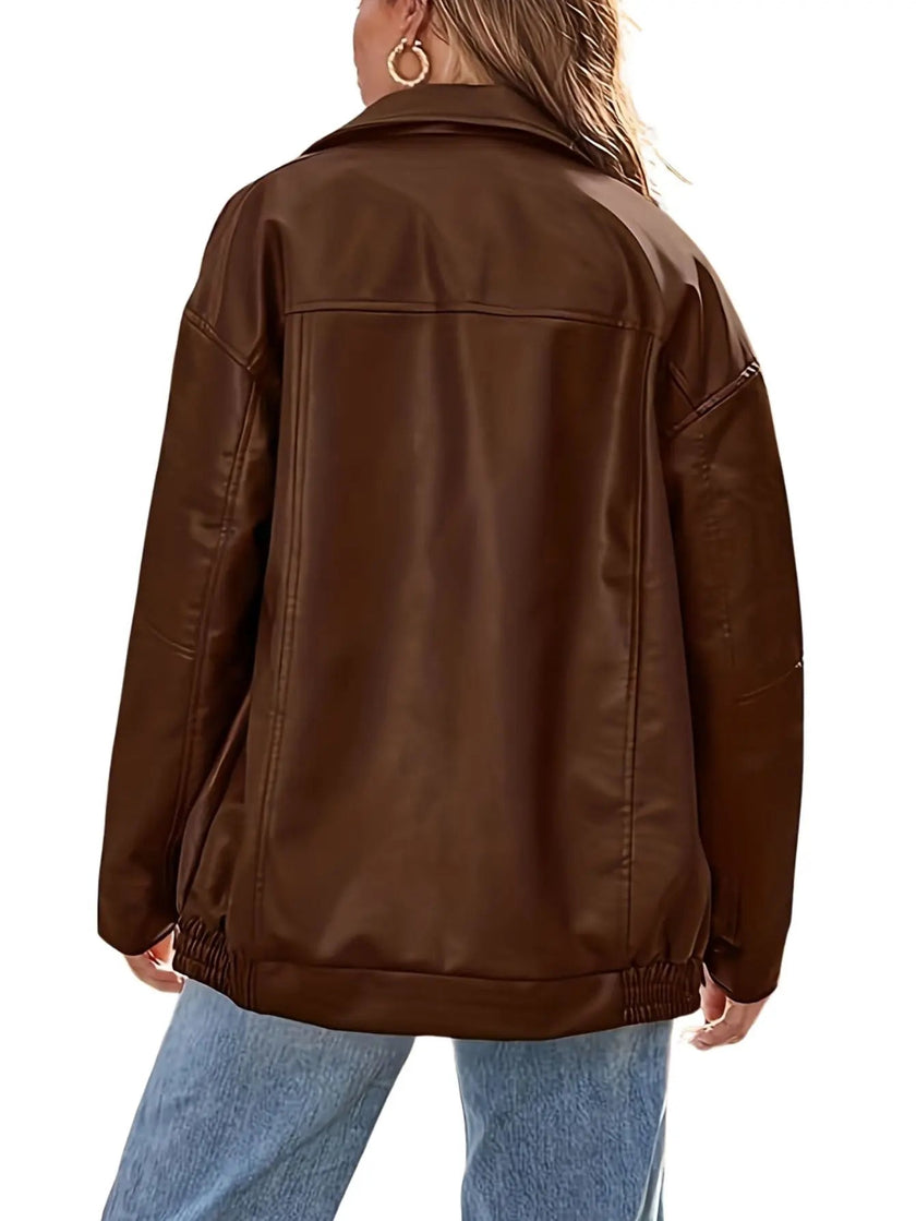 Rose | Classic Oversized Leather Bomber Jacket