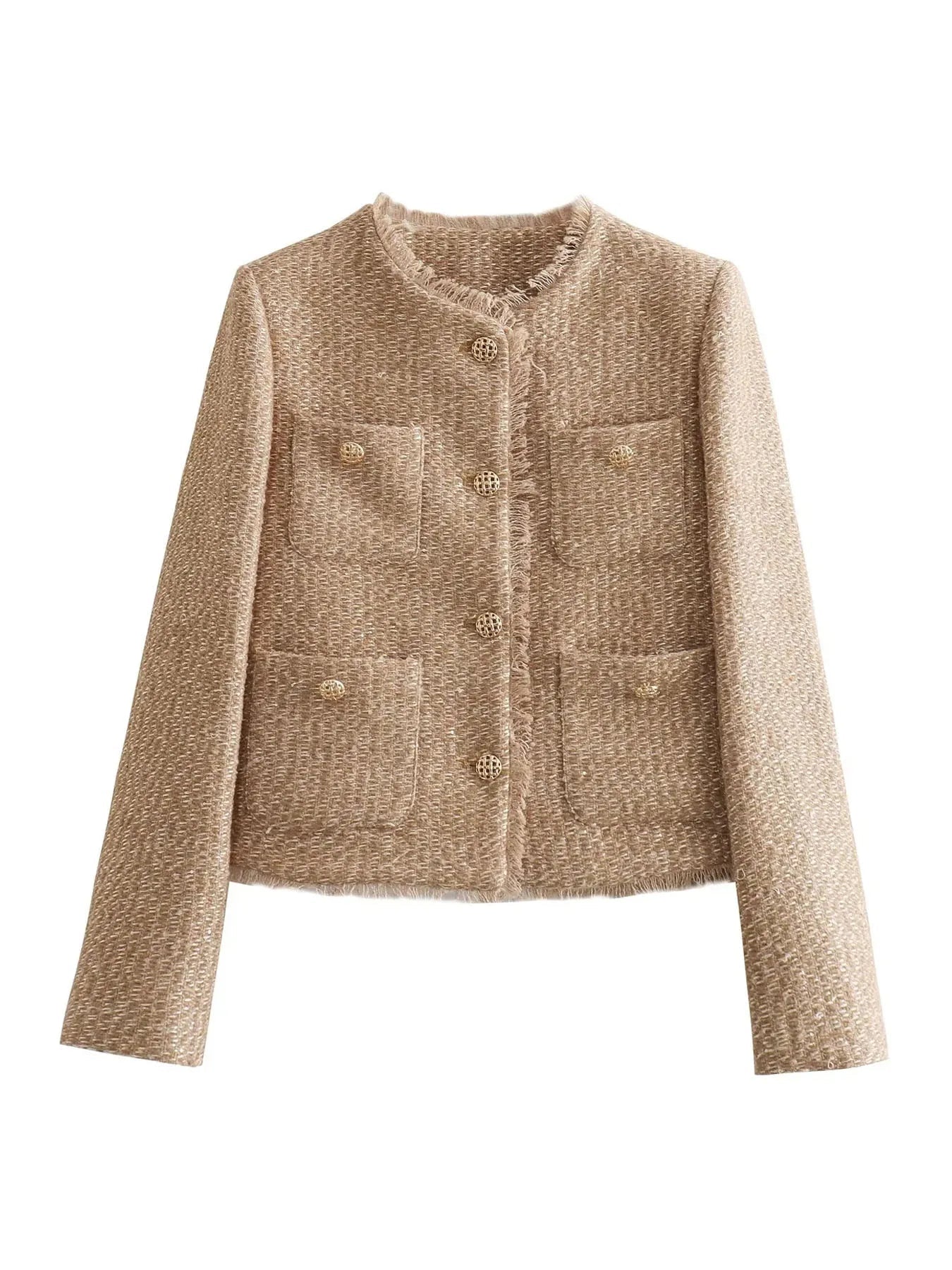 Clara | Short Tweed Blazer Jacket with Button Front – Chic Blazer