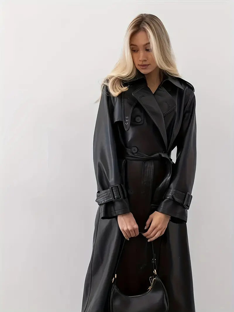 Eleanor | Elegant Long Belted Double-Breasted Trench Coat
