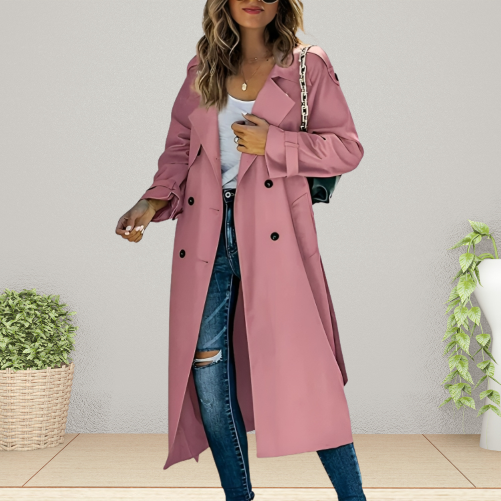 Charlie | Elegant Double-Breasted Long Trench Coat