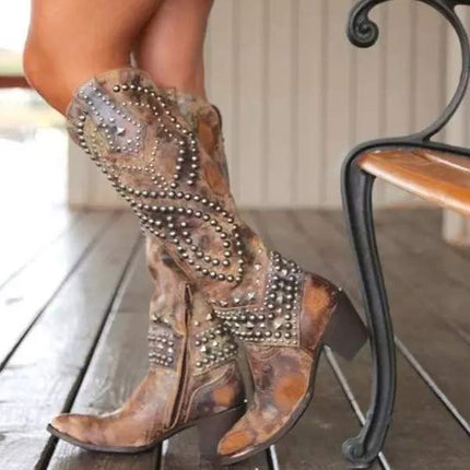 Alyssa | Studded Cowboy Boots with a Chunky Heel