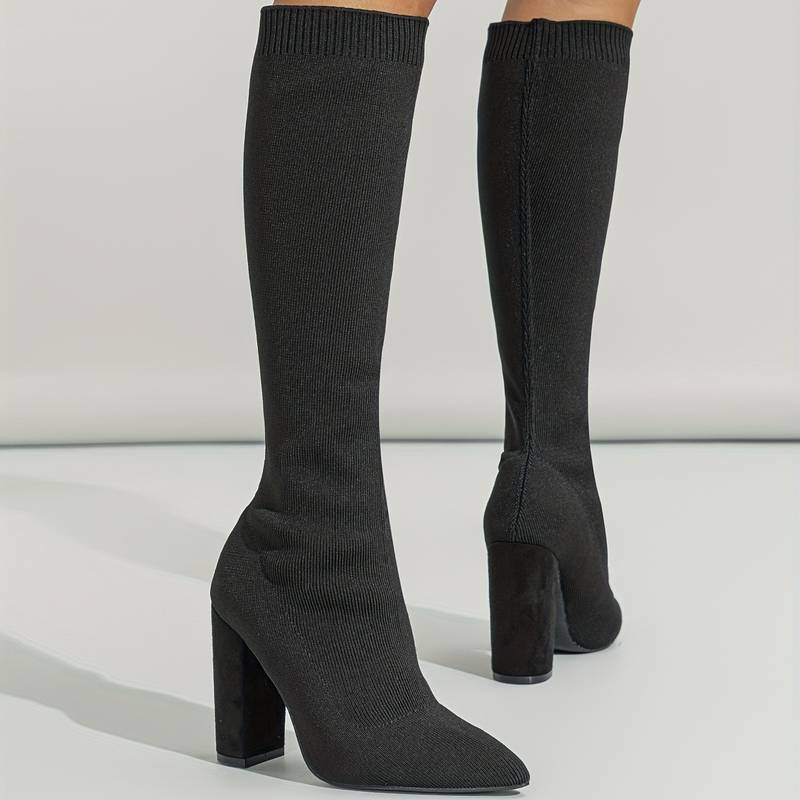 Addison | Knitted Sock Boots with a Sleek Block Heel