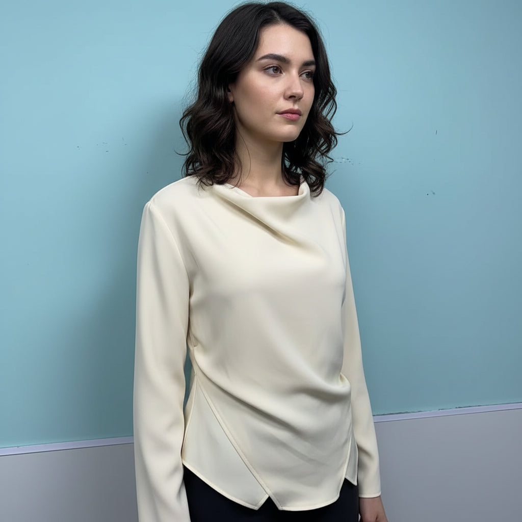 Laura | Ivory Boatneck Blouse with Wide Sleeves - Stylish Viscose Top