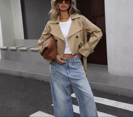Catherine | Cropped Double-Breasted Trench Jacket — Sleek, Modern Silhouette