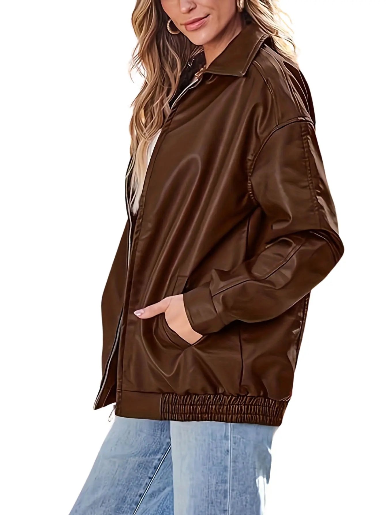 Rose | Classic Oversized Leather Bomber Jacket