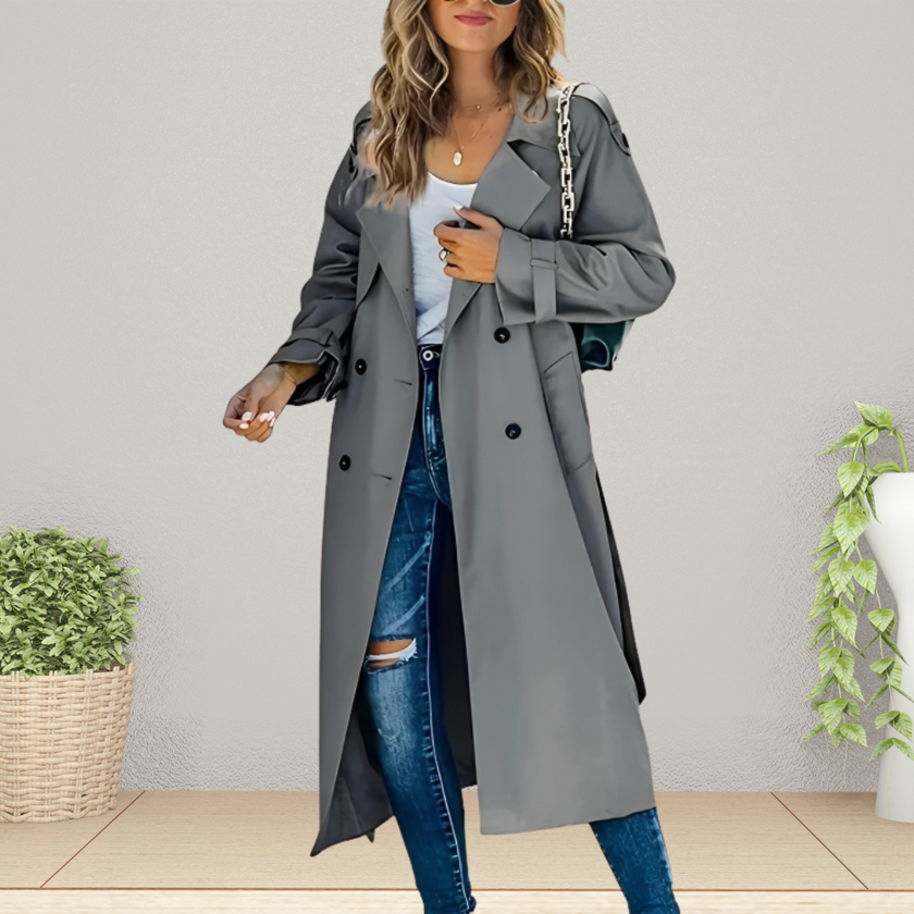Charlie | Elegant Double-Breasted Long Trench Coat