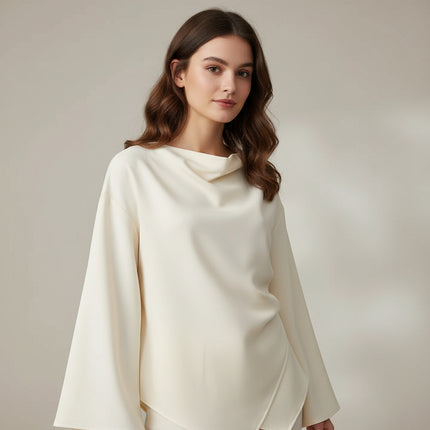 Laura | Ivory Boatneck Blouse with Wide Sleeves - Stylish Viscose Top