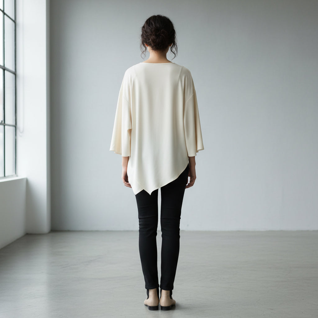 Laura | Ivory Boatneck Blouse with Wide Sleeves - Stylish Viscose Top