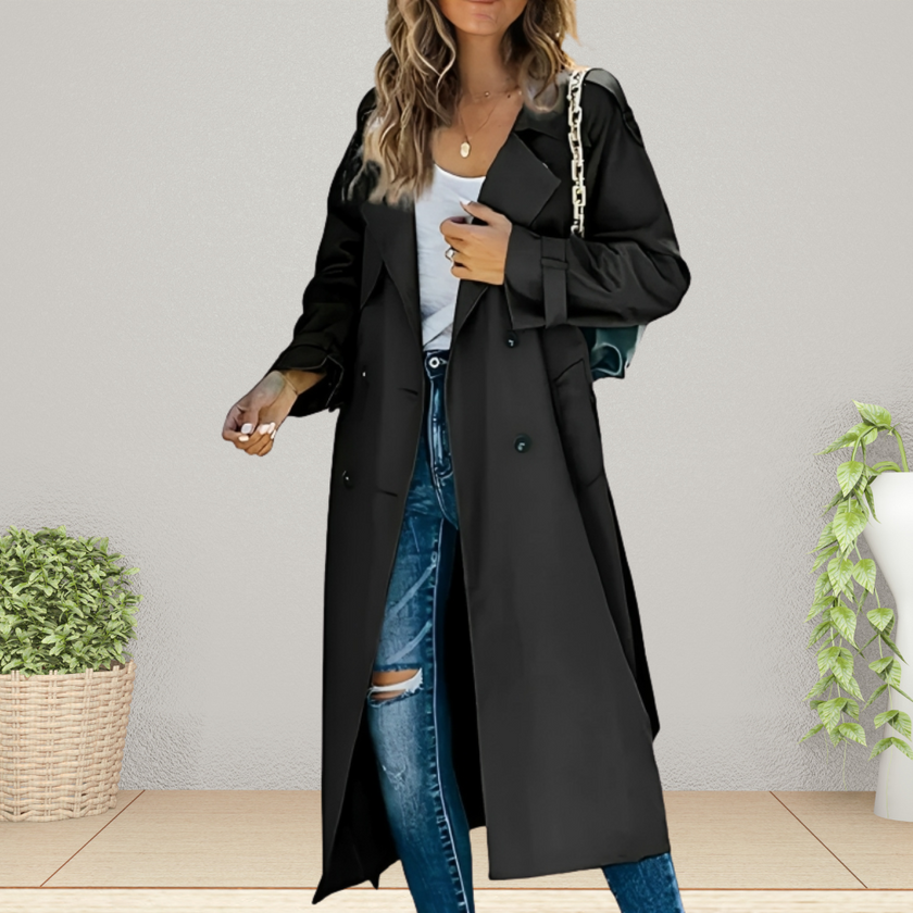 Charlie | Elegant Double-Breasted Long Trench Coat