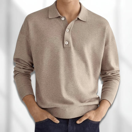 Ethan | Long Sleeve Classic Polo Shirt – Regular Fit Textured Knit (Breathable & Soft)