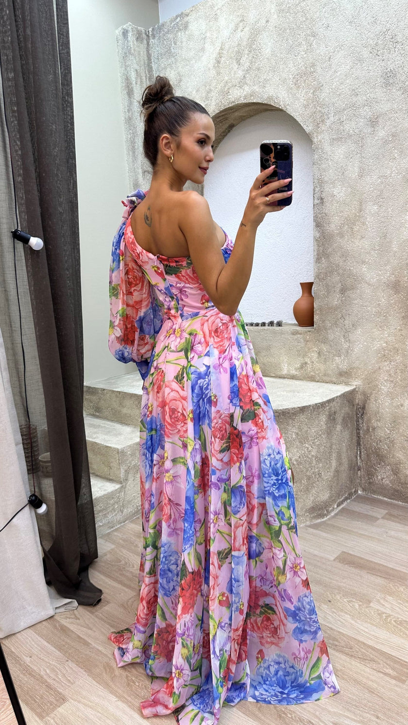 Ashley | One-Shoulder Floral Maxi Dress with a Side Slit