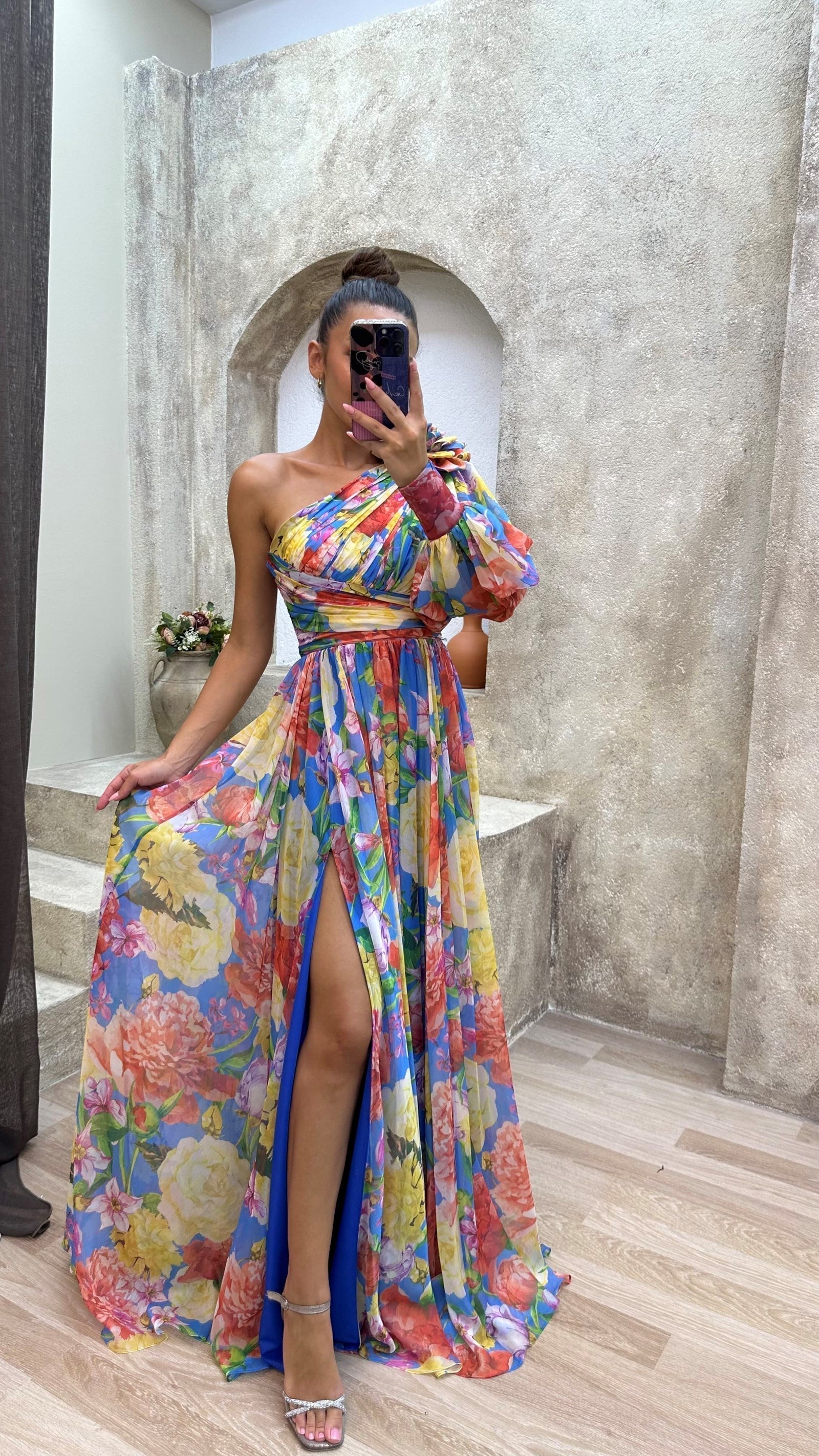 Ashley | One-Shoulder Floral Maxi Dress with a Side Slit