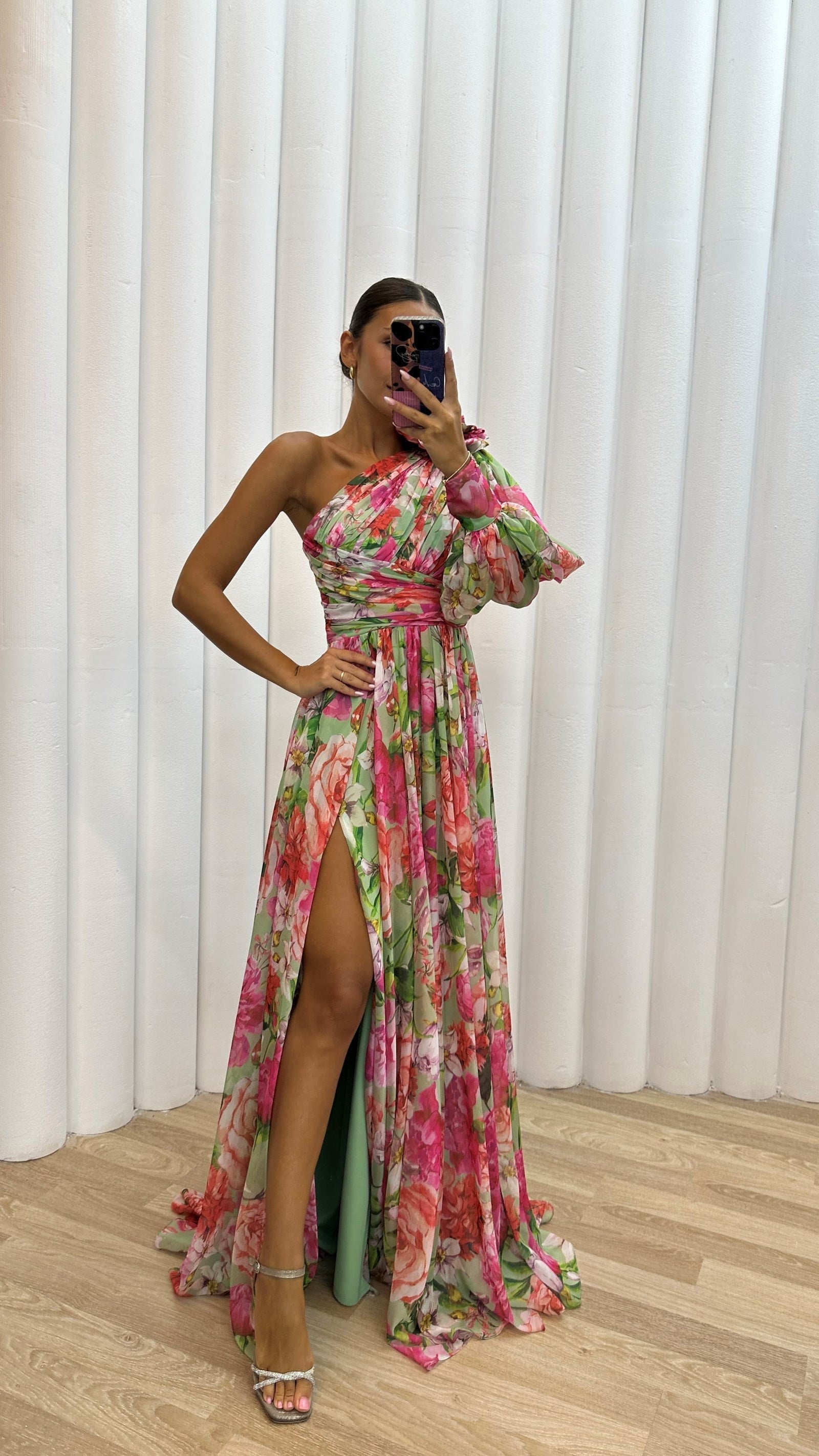 Ashley | One-Shoulder Floral Maxi Dress with a Side Slit