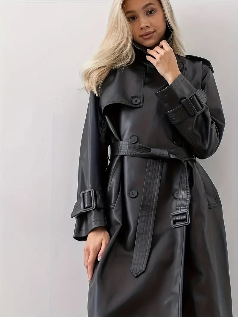 Eleanor | Elegant Long Belted Double-Breasted Trench Coat
