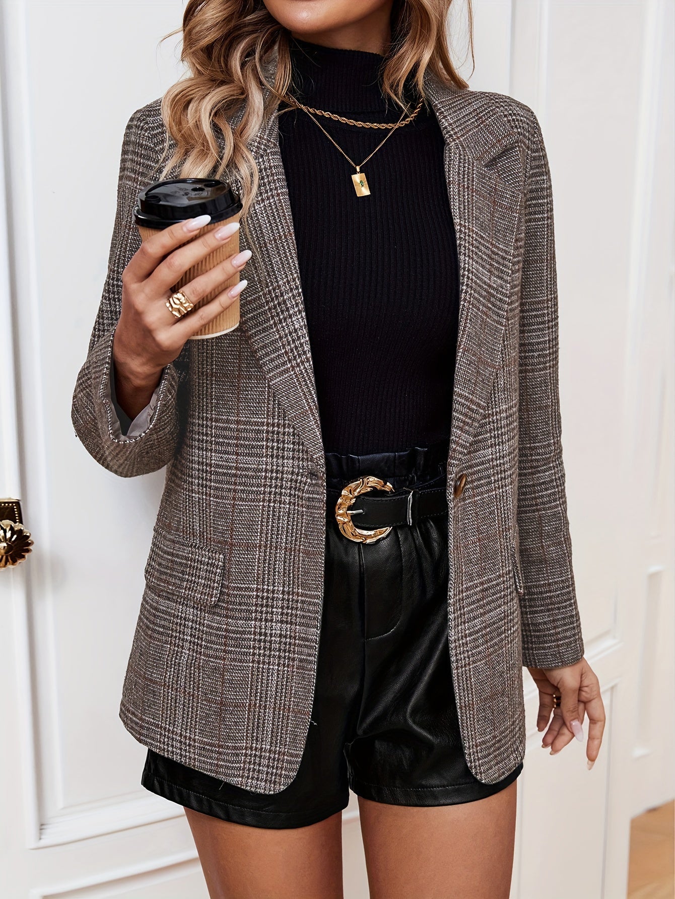 Danielle | Plaid Button-Front Blazer Jacket with Long Sleeves