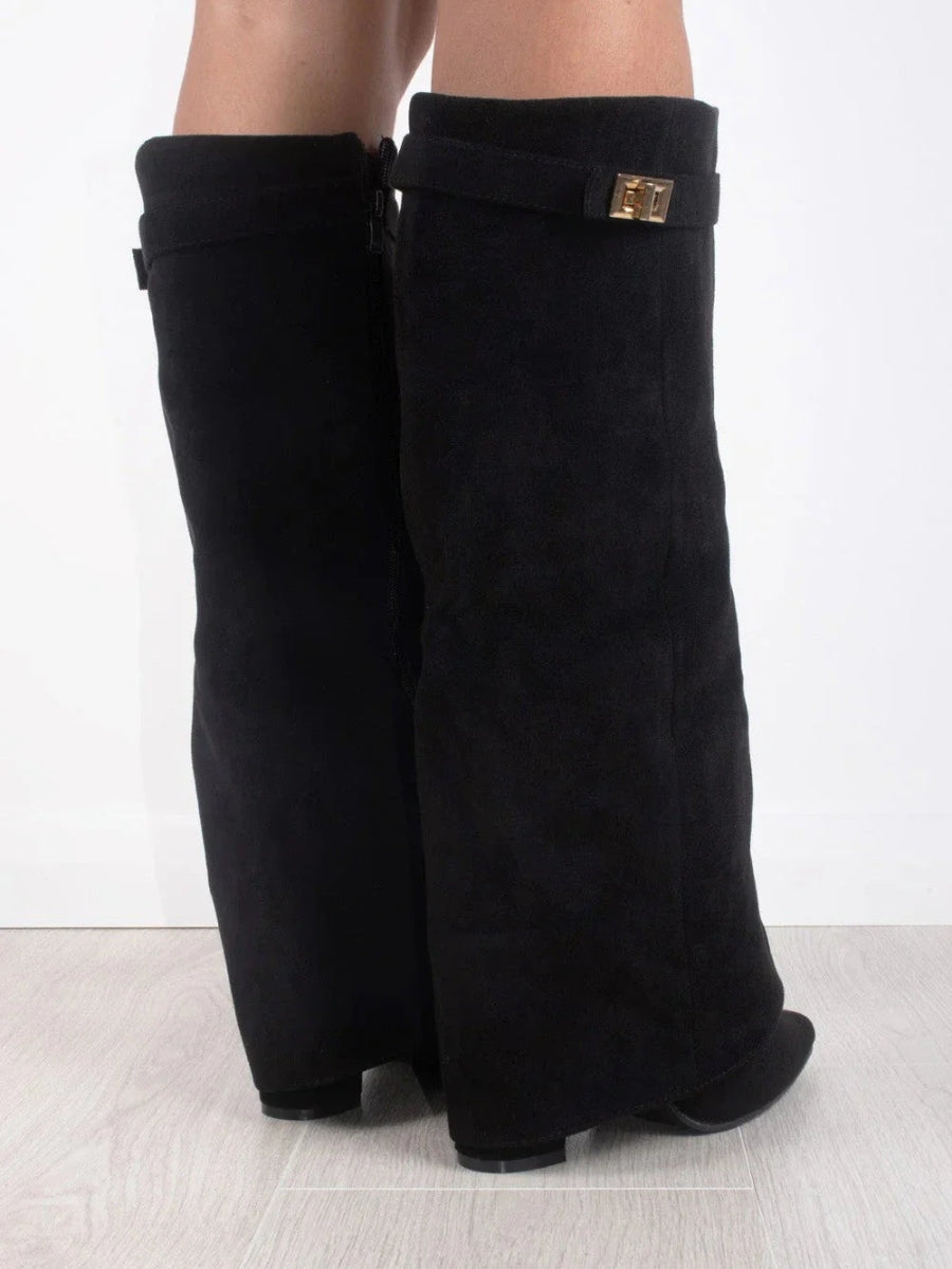Emily | Sleek Leather Thigh-High Boots with Buckle Detail