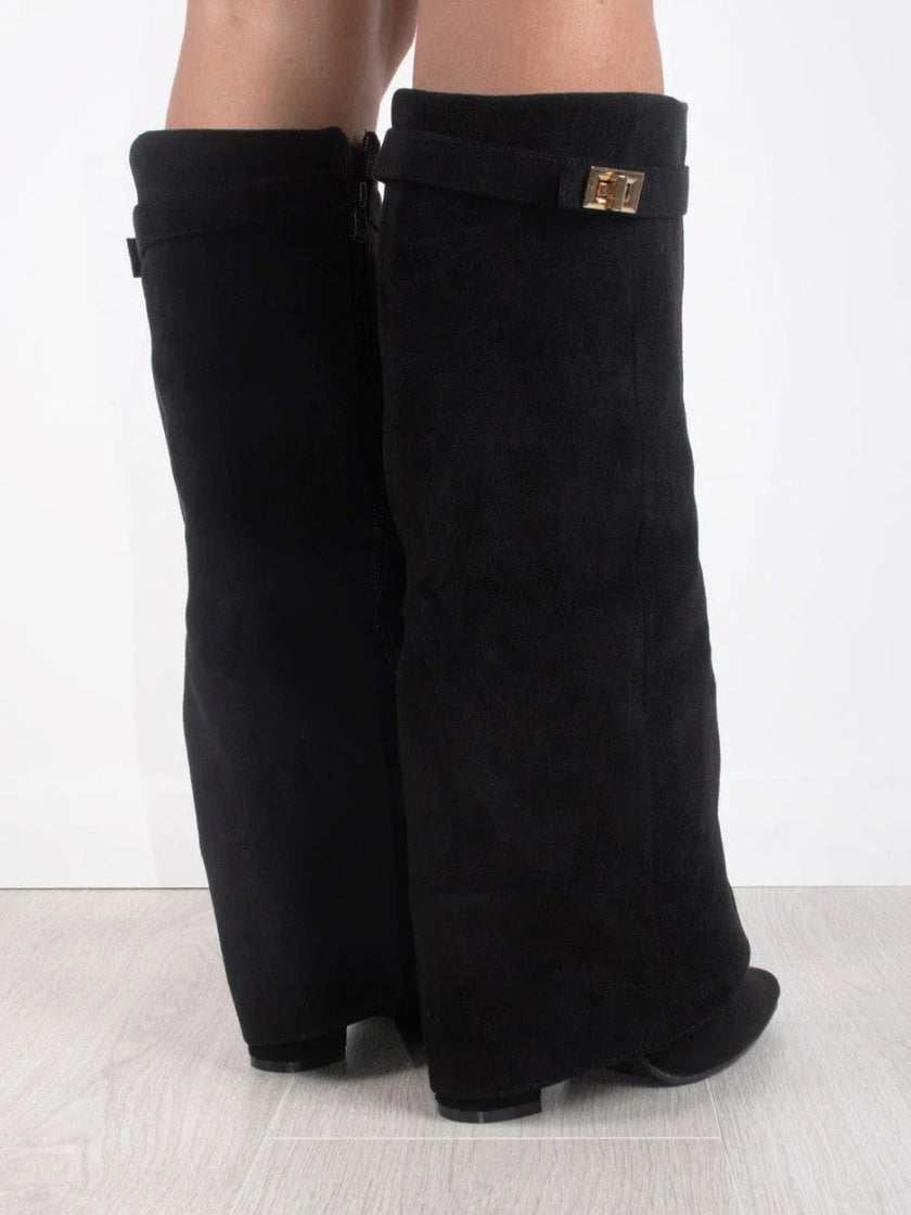 Emily | Sleek Leather Thigh-High Boots with Buckle Detail