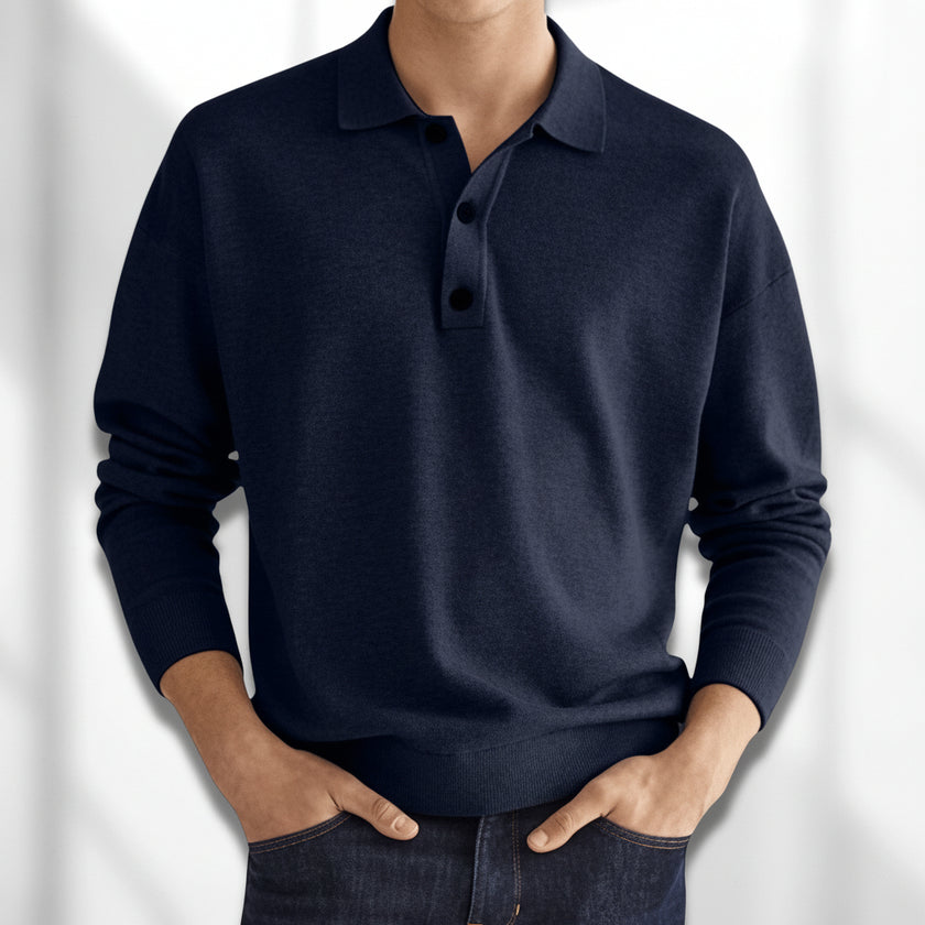 Ethan | Long Sleeve Classic Polo Shirt – Regular Fit Textured Knit (Breathable & Soft)