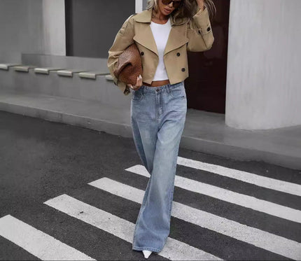 Catherine | Cropped Double-Breasted Trench Jacket — Sleek, Modern Silhouette