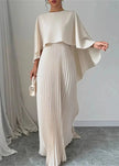 Amelia | Elegant Pleated Cape Overlay Maxi Dress
