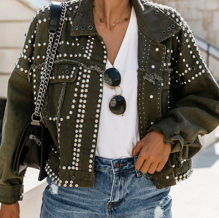 Rachel | Studded Cropped Casual Jacket - Edgy, Short & Chic