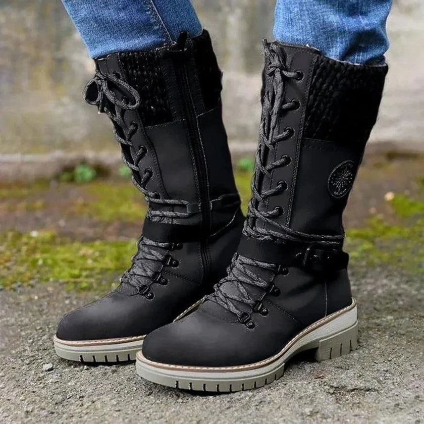 Brooklyn | Lace-Up Winter Boots with Cozy Knit Cuff