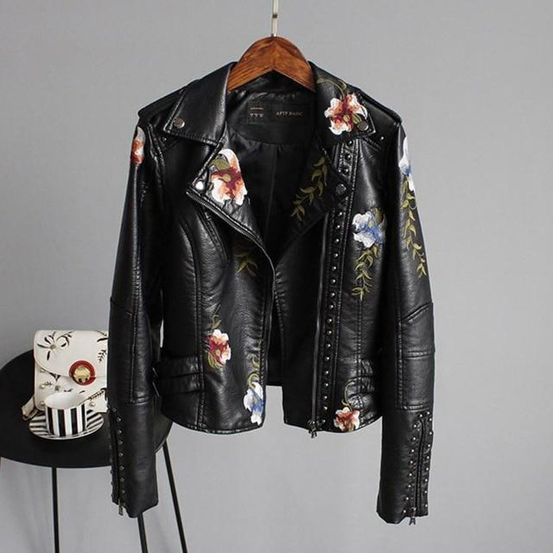 Jocelyn | Floral-Print Zip-Up Biker Jacket