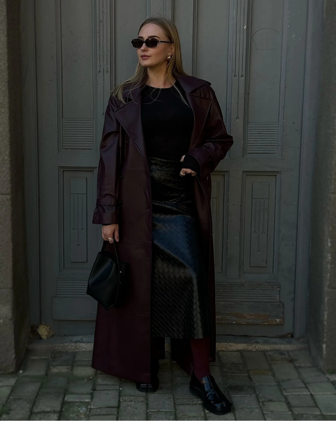Ava | Winter Leather Maxi Trench Coat – Luxe Leather, Full-Length Warmth for Winter