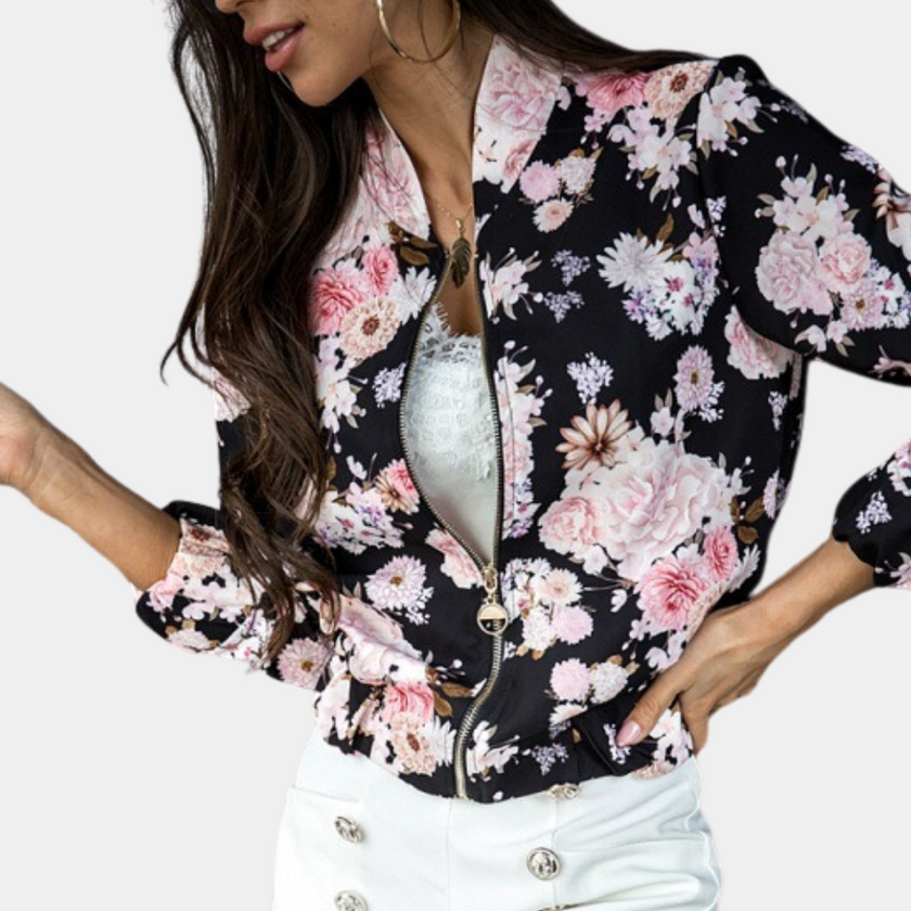 Ruby | Elegant Floral Pattern Zip-Up Jacket