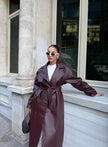Ava | Winter Leather Maxi Trench Coat – Luxe Leather, Full-Length Warmth for Winter