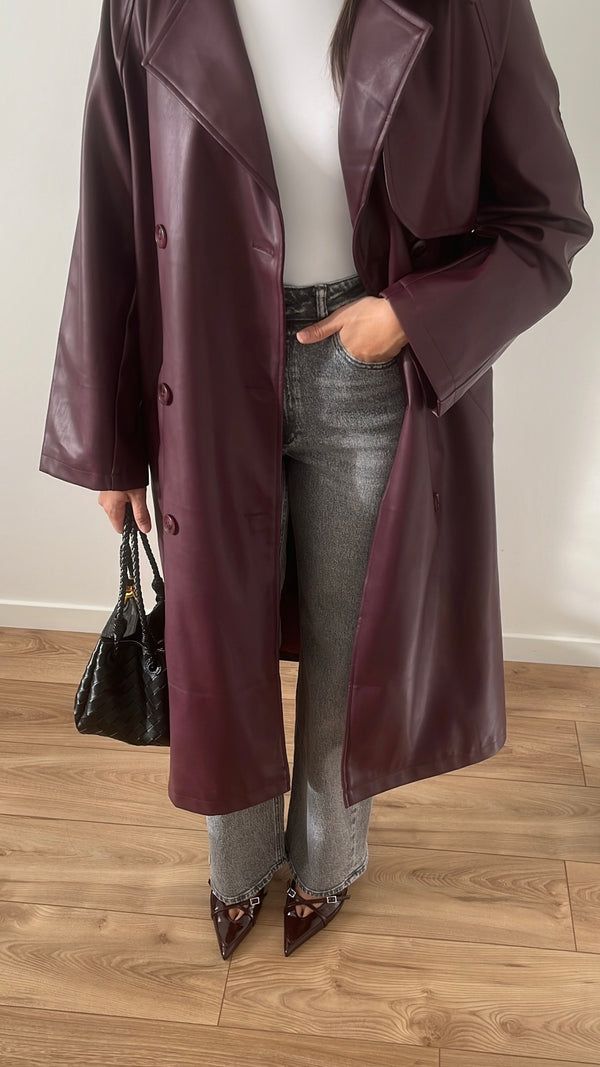 Ava | Winter Leather Maxi Trench Coat – Luxe Leather, Full-Length Warmth for Winter