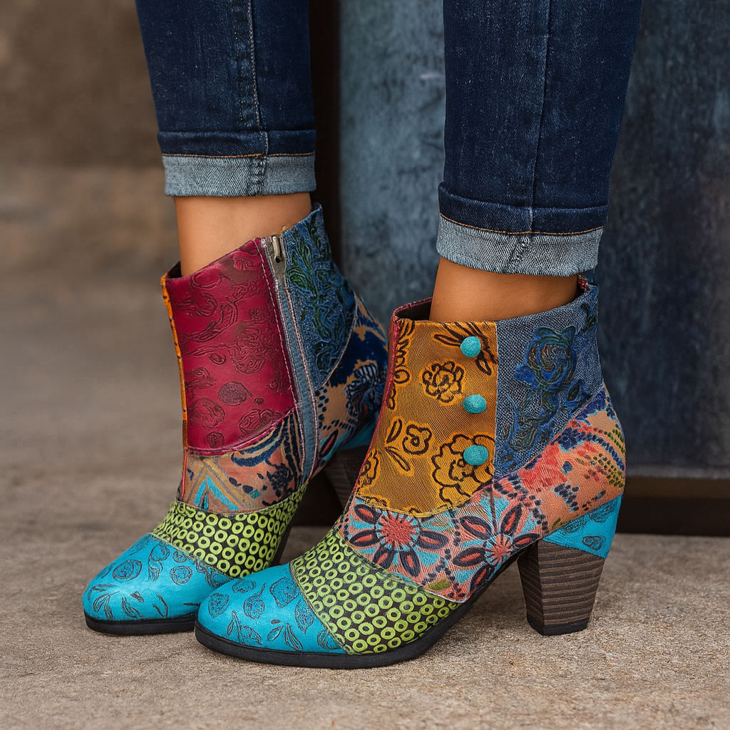 Ella | Floral-Patterned Heeled Boots - Chic Floral-Print Style