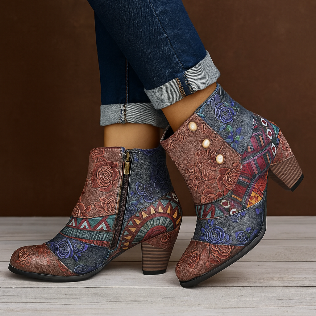 Ella | Floral-Patterned Heeled Boots - Chic Floral-Print Style