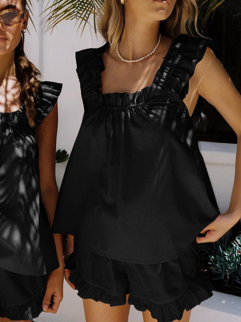 Chic Lounge Set | Women's Loungewear with Ruffled Straps | Stylish Comfort for Warm Days 6
