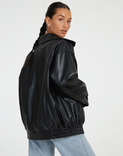 Ruby Women's Oversized Leather Bomber Jacket - Vintage Style Zip Up