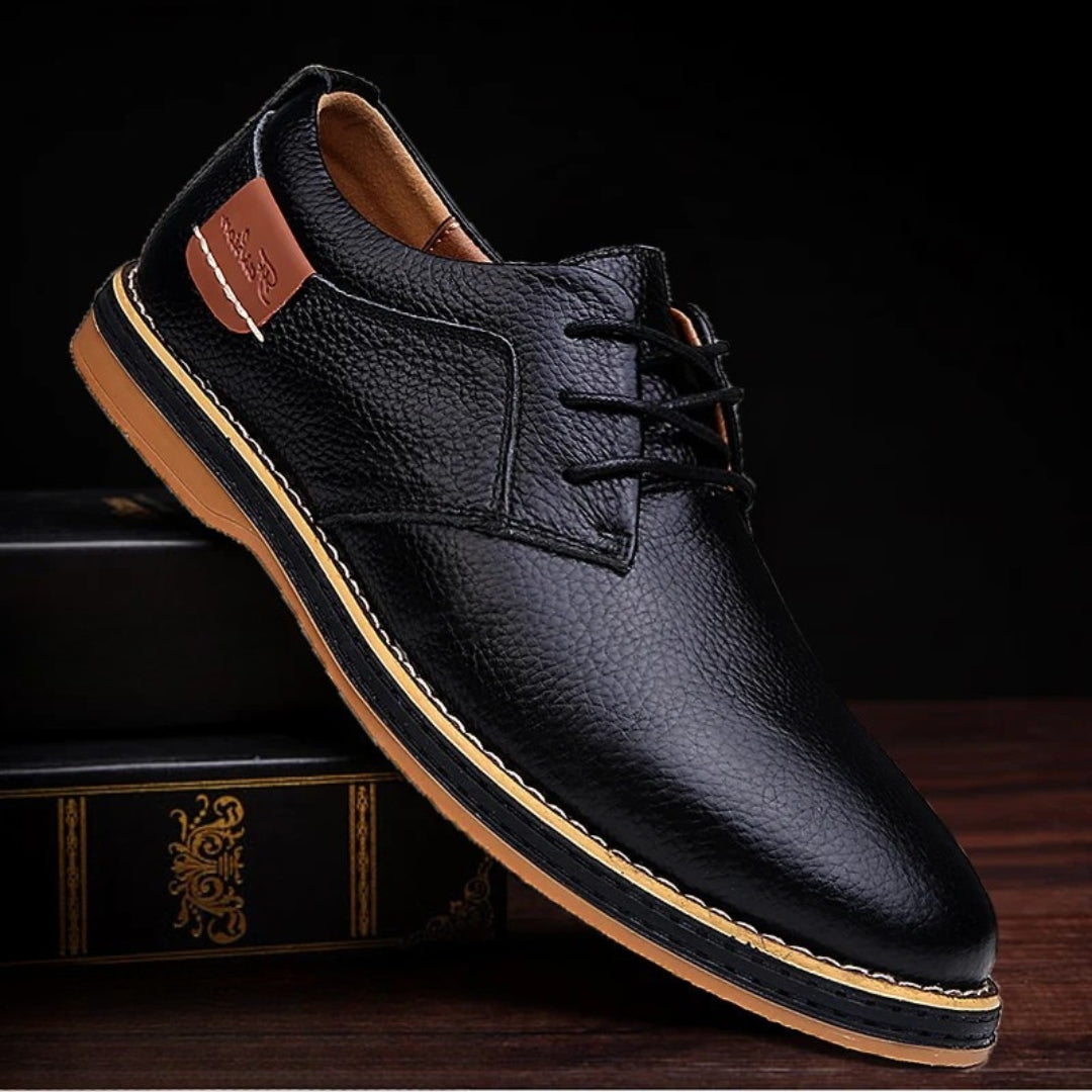 Elegant Footwear | Men's Black Dress Shoes with Textured Surface | Adjustable Fit for Smart Casual Style 0