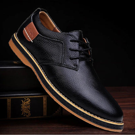 Elegant Footwear | Men's Black Dress Shoes with Textured Surface | Adjustable Fit for Smart Casual Style 0