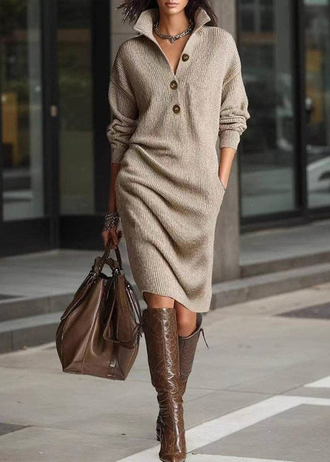 Elegant Knitted Dress with Button Detail for Effortless Style 0